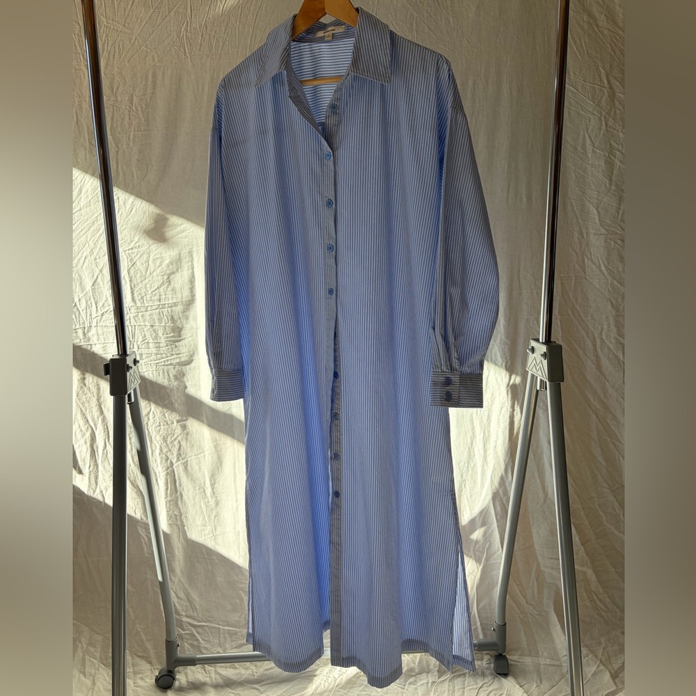 Light Blue Pinstripe Shirt Dress - LaLavon